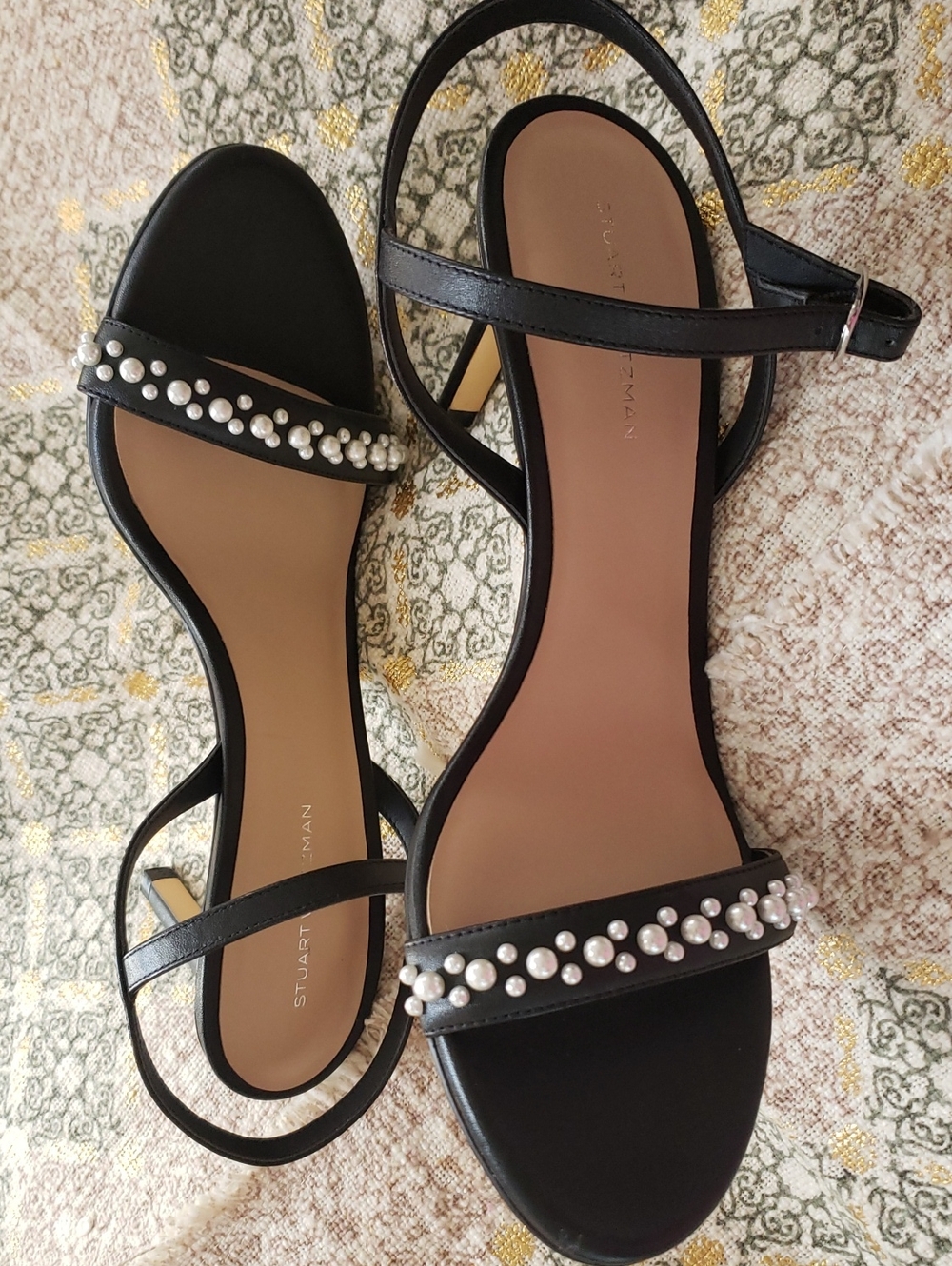 Stuart Weitman Denim Pearl heel Sandal
